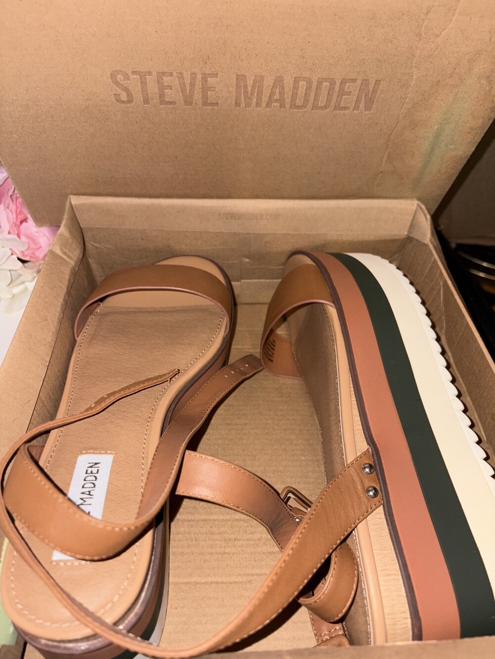 Steve Madden Cognac Lea Platform Sandals Size 10